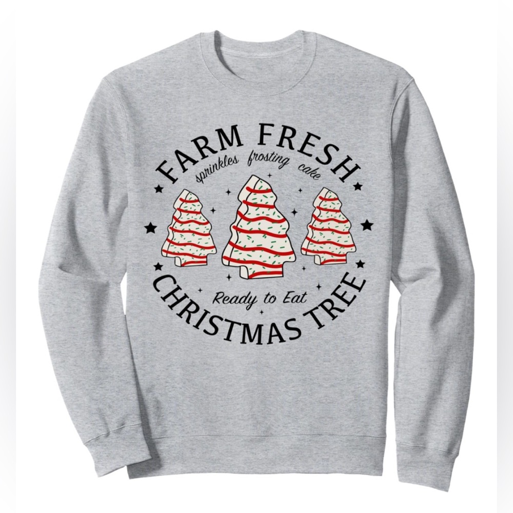 NWT Farm Fresh Christmas Tree Tree Cakes Crew Neck Sweatshirt
